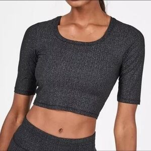 Sweaty Betty black Score Work Out top cropped Tee medium
